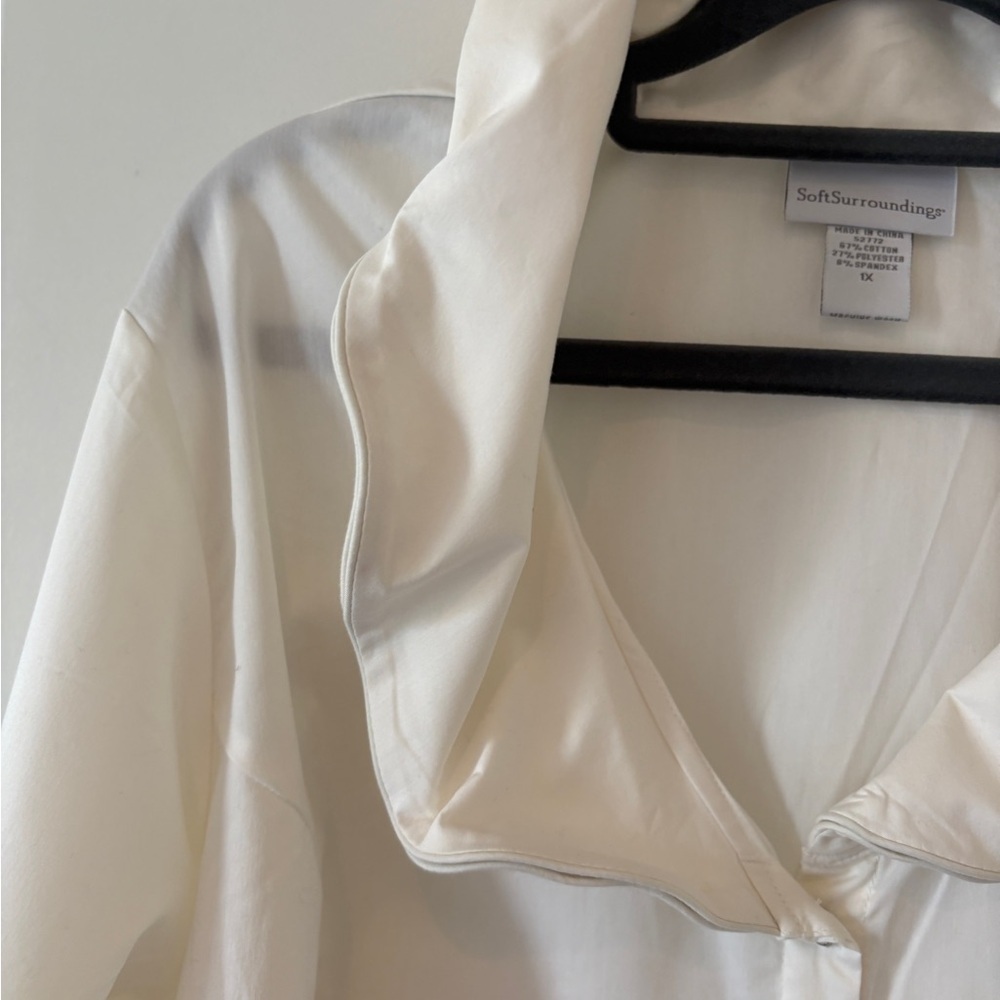 Soft Surroundings Classic Cottagecore White Long Sleeve Wire Collar Top 1X - Picture 6 of 9